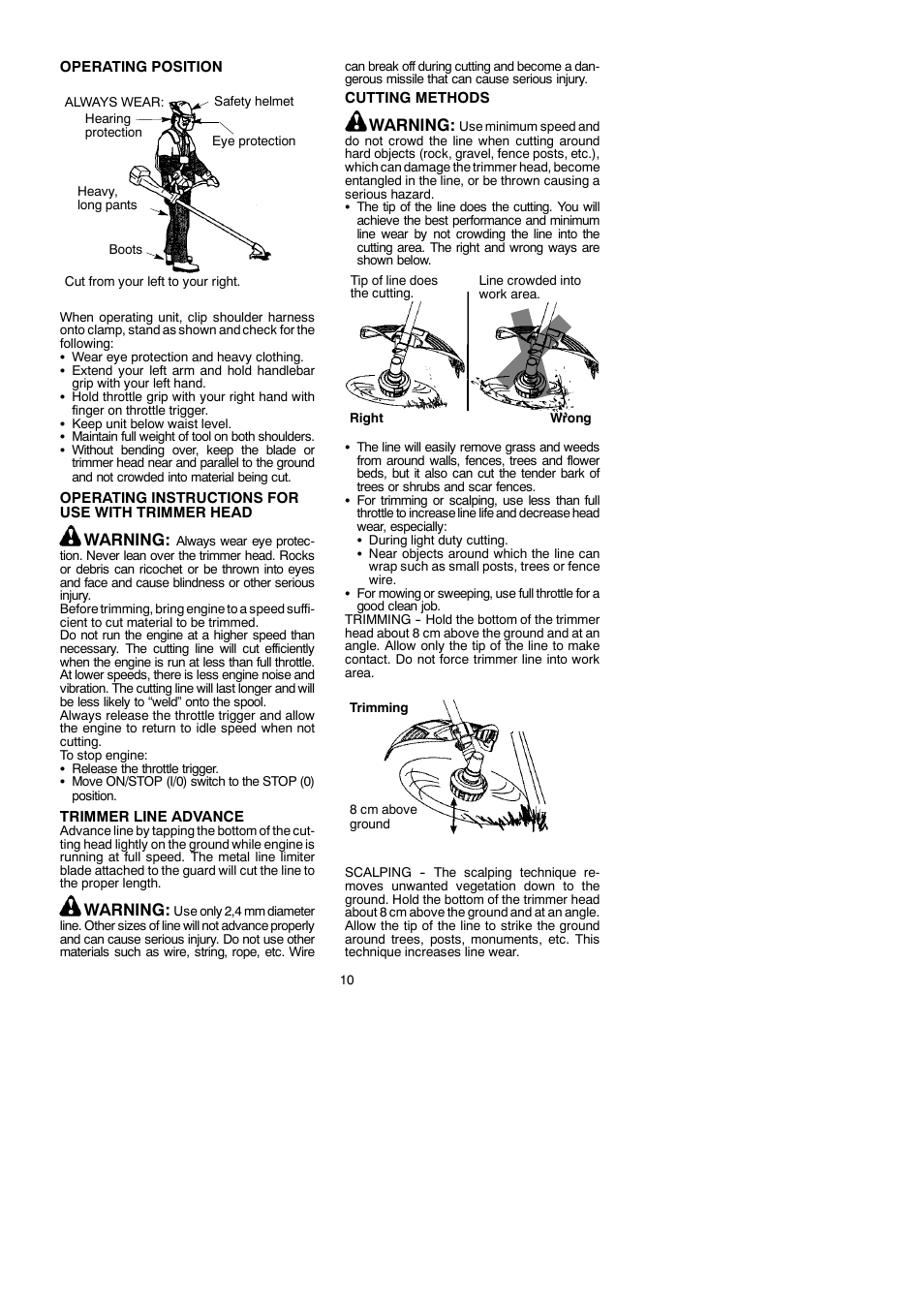 Warning | McCulloch Cabrio 433B User Manual | Page 10 / 18