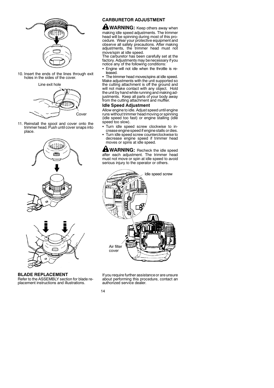 Warning | McCulloch Cabrio 433B User Manual | Page 14 / 18