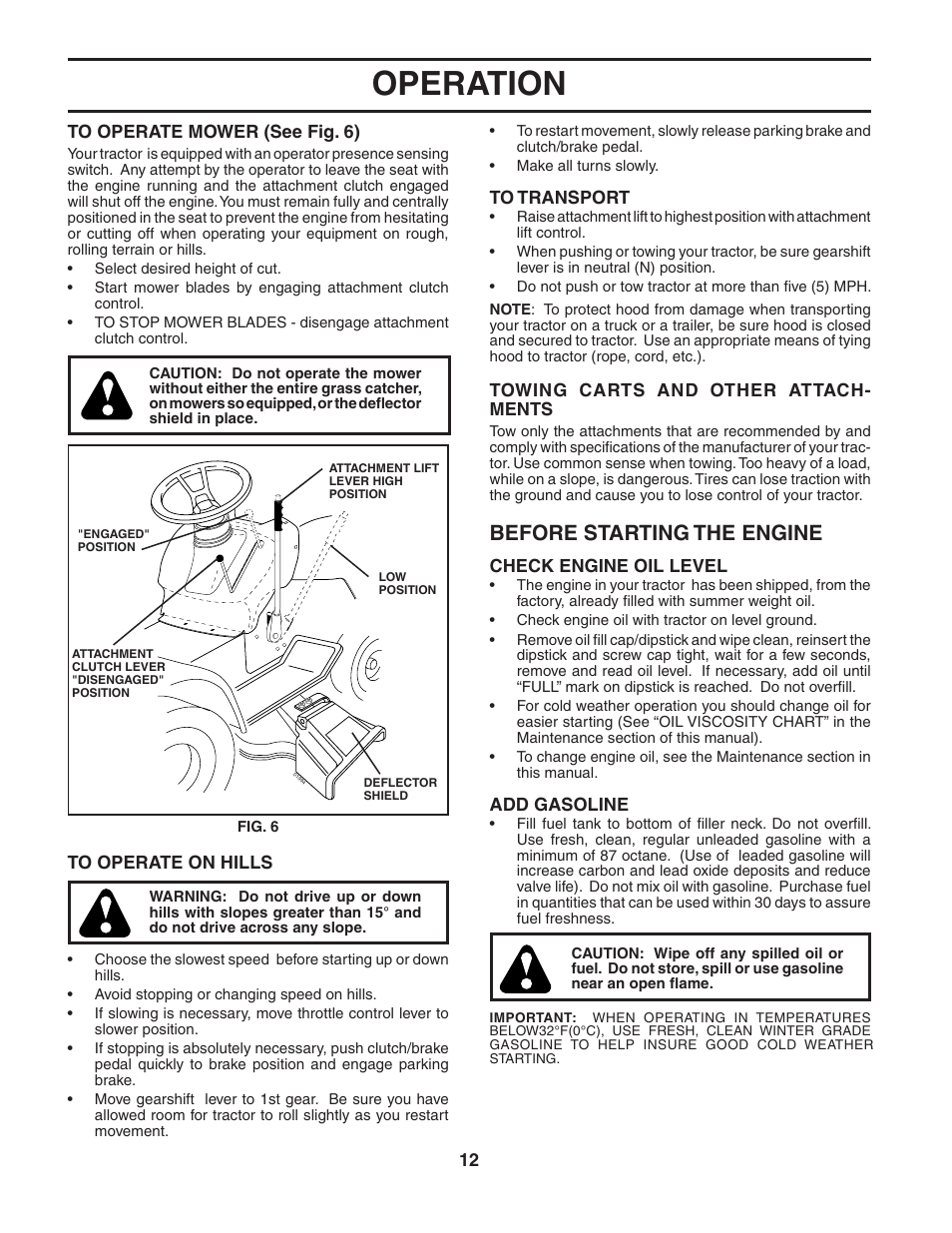 Operation, Before starting the engine | McCulloch MC1136B User Manual | Page 12 / 44