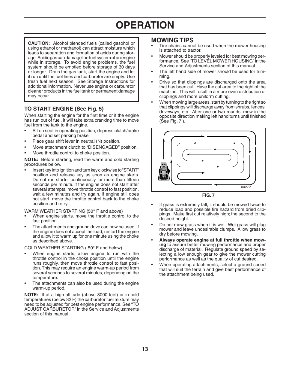 Operation, Mowing tips | McCulloch MC1136B User Manual | Page 13 / 44