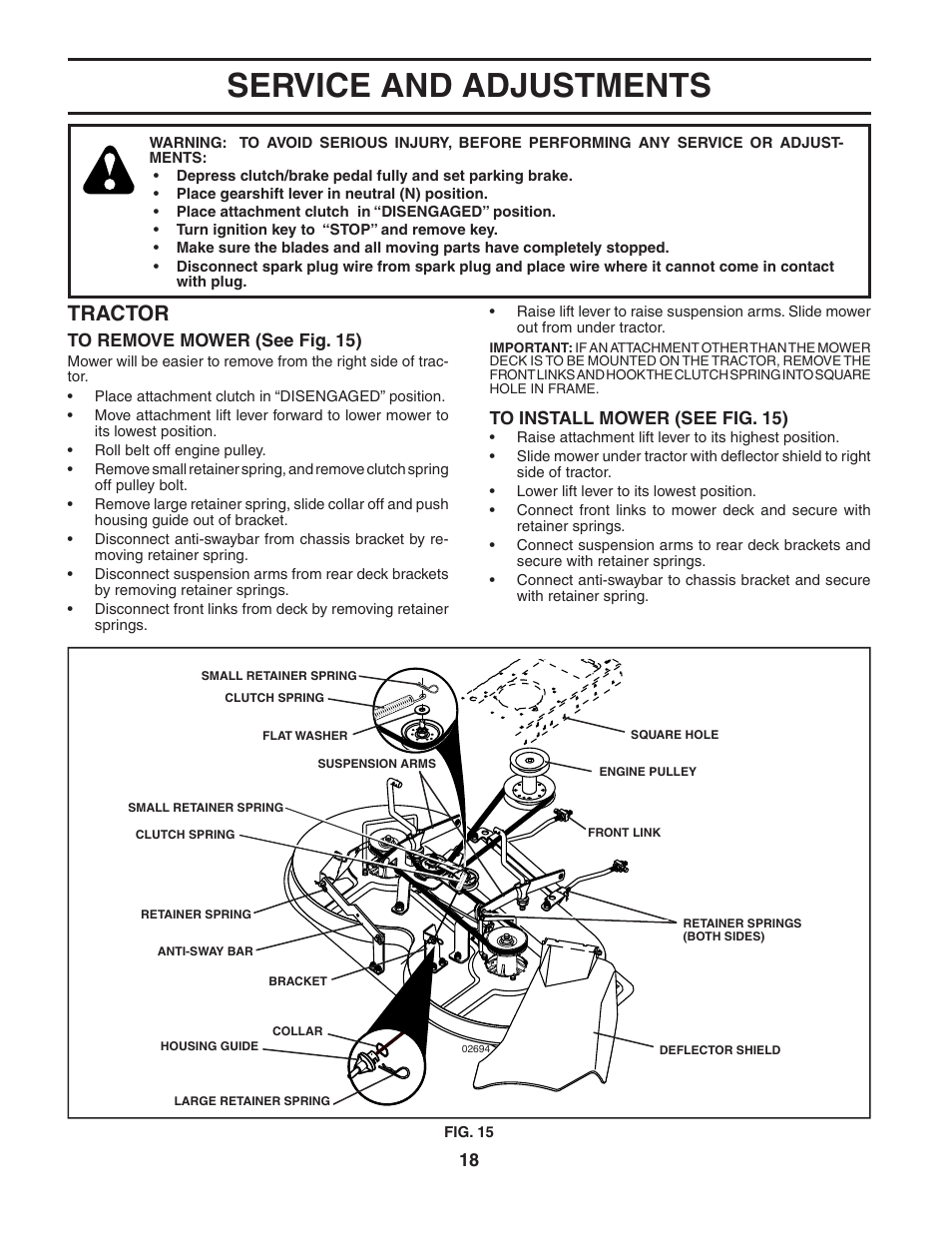 Service and adjustments, Tractor | McCulloch MC1136B User Manual | Page 18 / 44