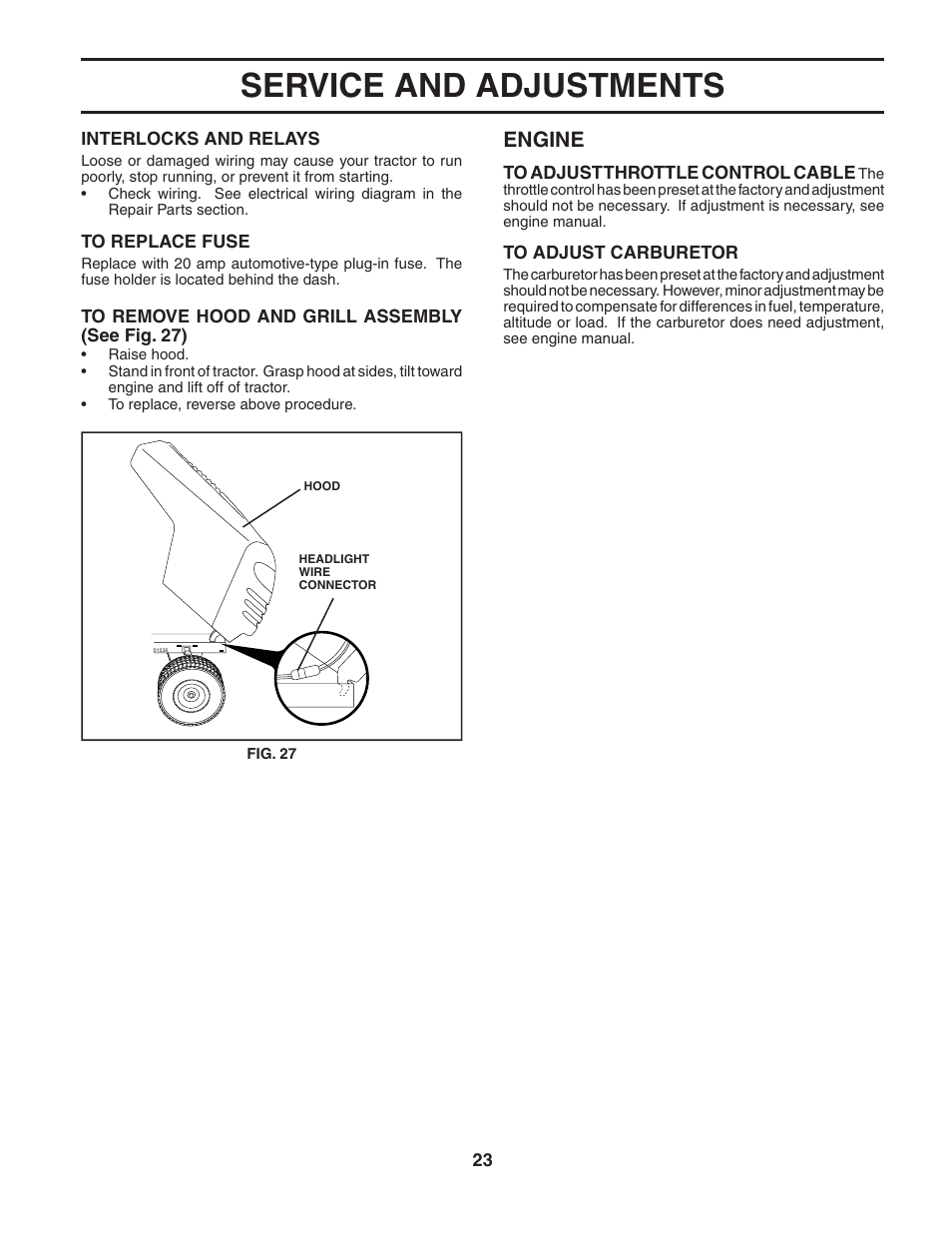 Service and adjustments, Engine | McCulloch MC1136B User Manual | Page 23 / 44
