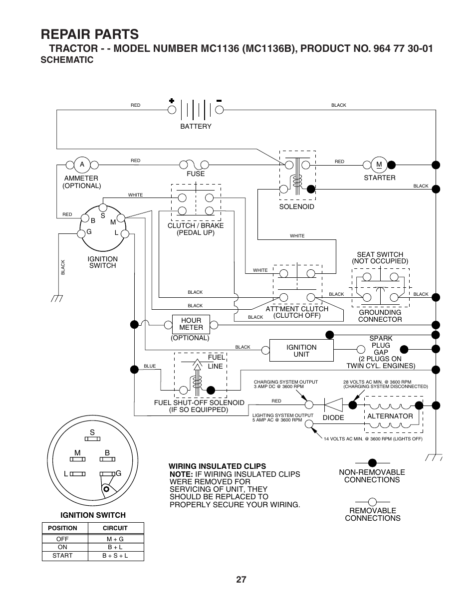 Repair parts, Schematic | McCulloch MC1136B User Manual | Page 27 / 44