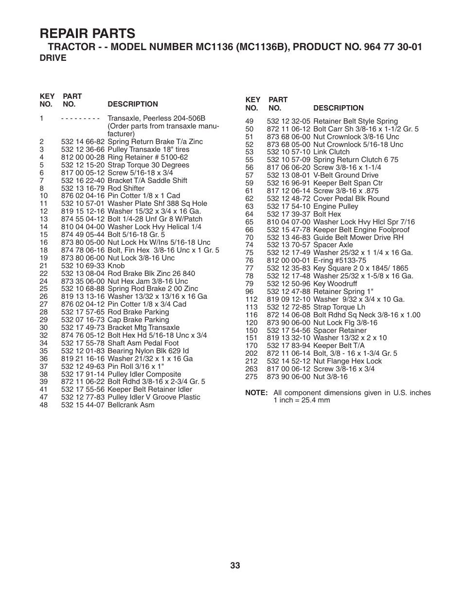 Repair parts | McCulloch MC1136B User Manual | Page 33 / 44