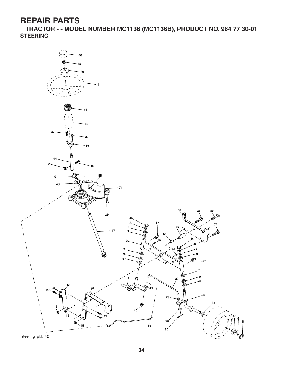 Repair parts, Steering | McCulloch MC1136B User Manual | Page 34 / 44