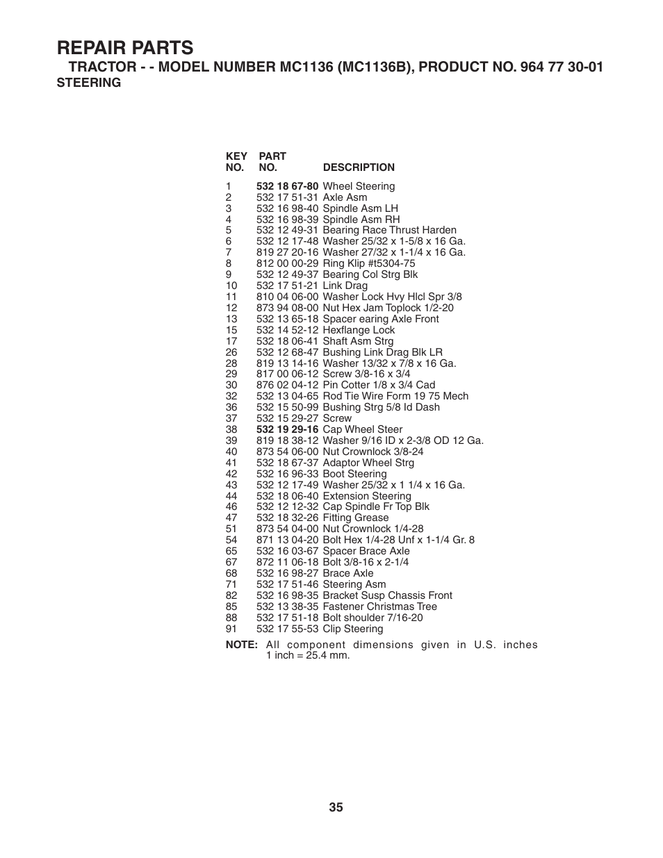 Repair parts | McCulloch MC1136B User Manual | Page 35 / 44