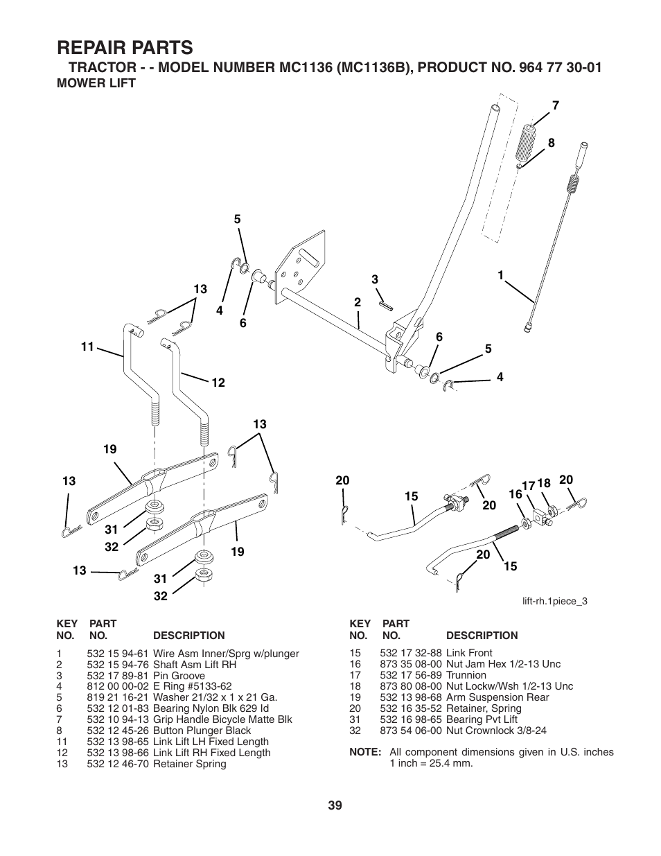 Repair parts | McCulloch MC1136B User Manual | Page 39 / 44