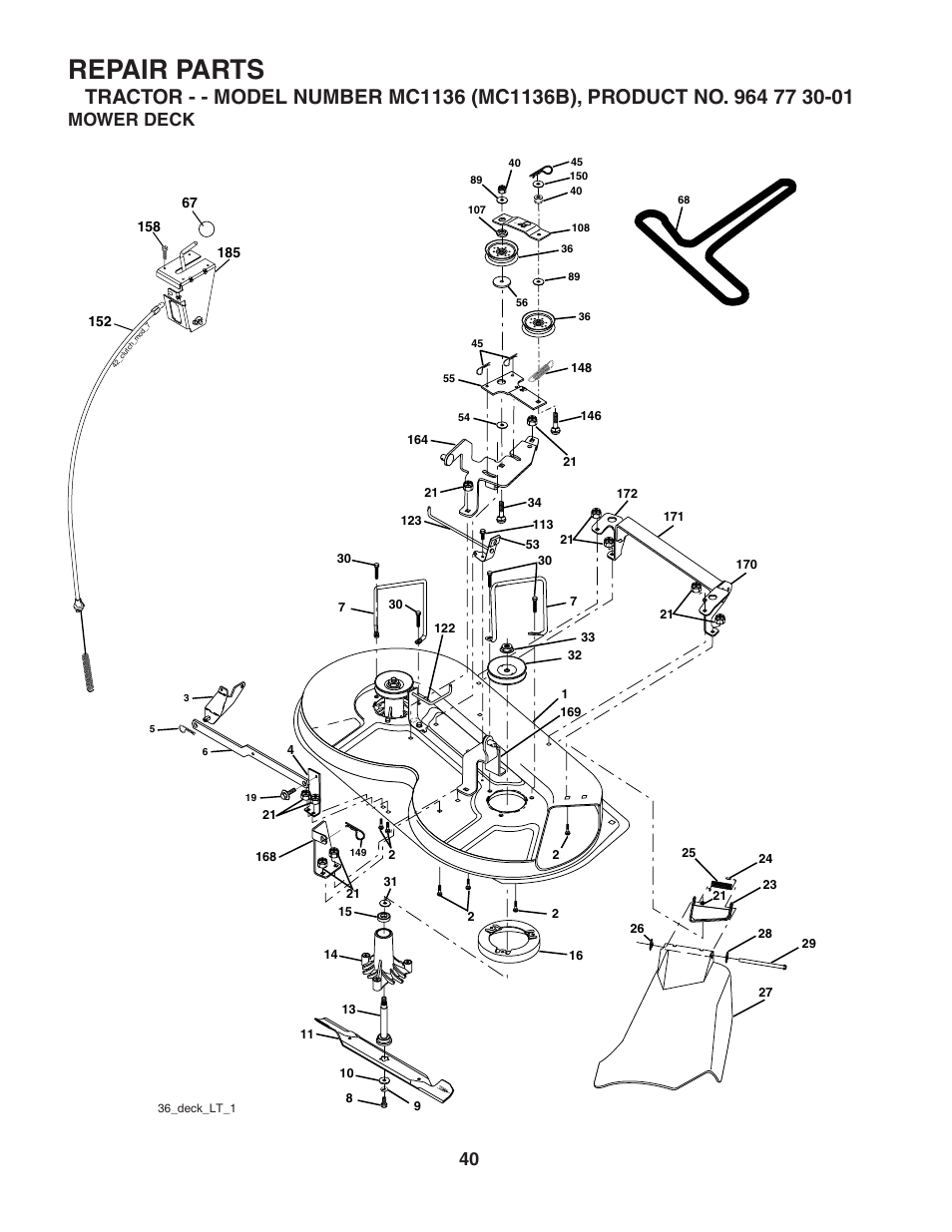 Repair parts, Mower deck | McCulloch MC1136B User Manual | Page 40 / 44