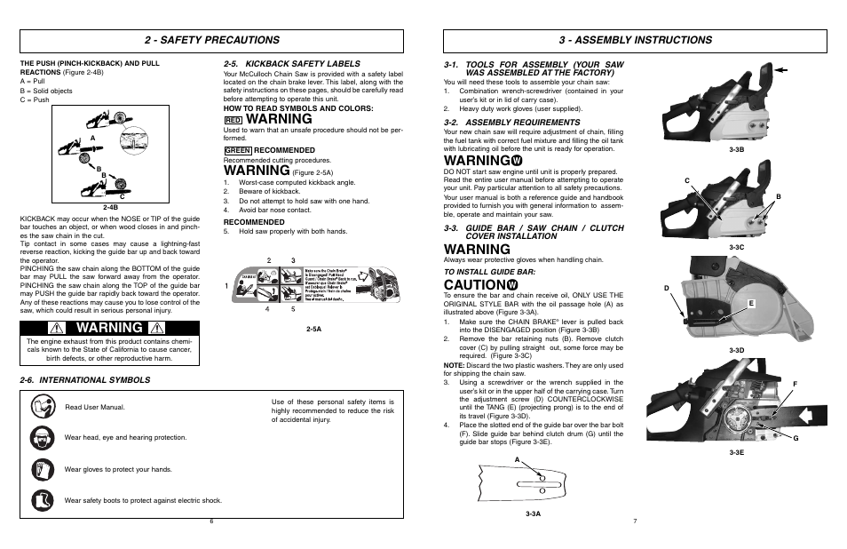 Warning, Caution, 2 - safety precautions | 3 - assembly instructions | McCulloch MCC1635AK-CA User Manual | Page 4 / 37