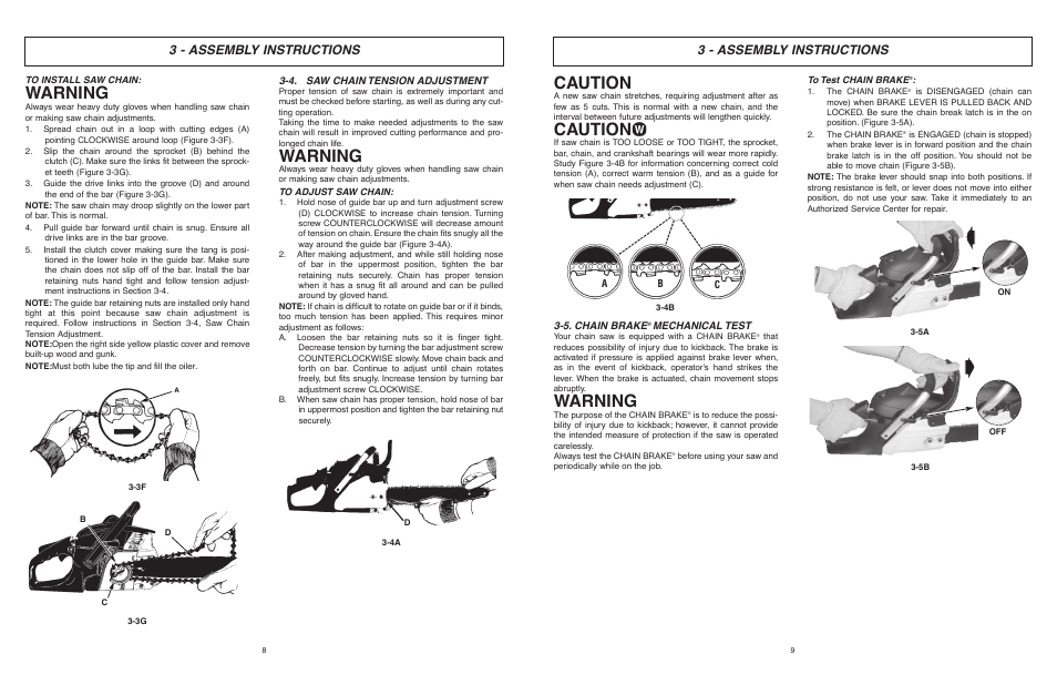 Warning, Caution, 3 - assembly instructions | McCulloch MCC1635AK-CA User Manual | Page 5 / 37