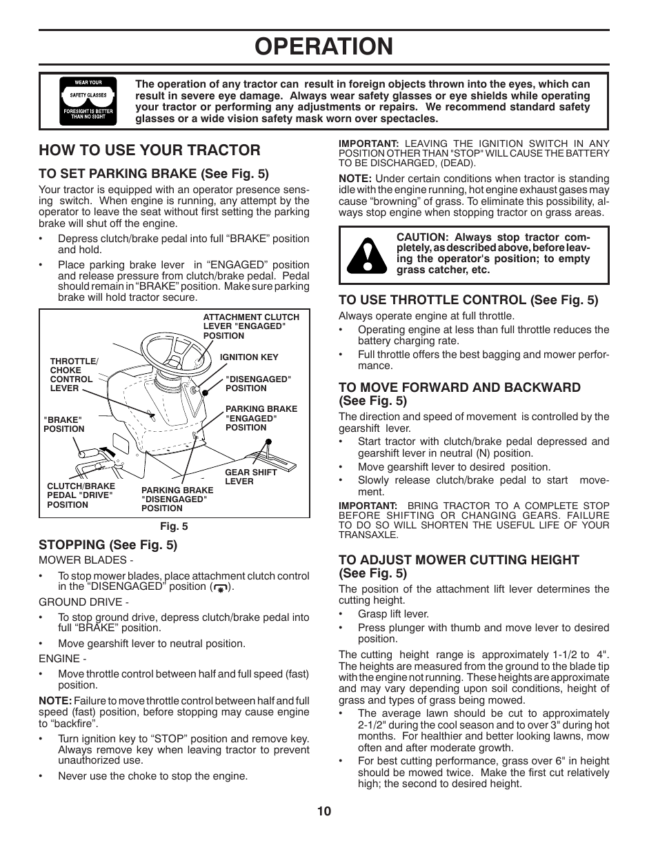 Operation, How to use your tractor | McCulloch 96012010400 User Manual | Page 10 / 28