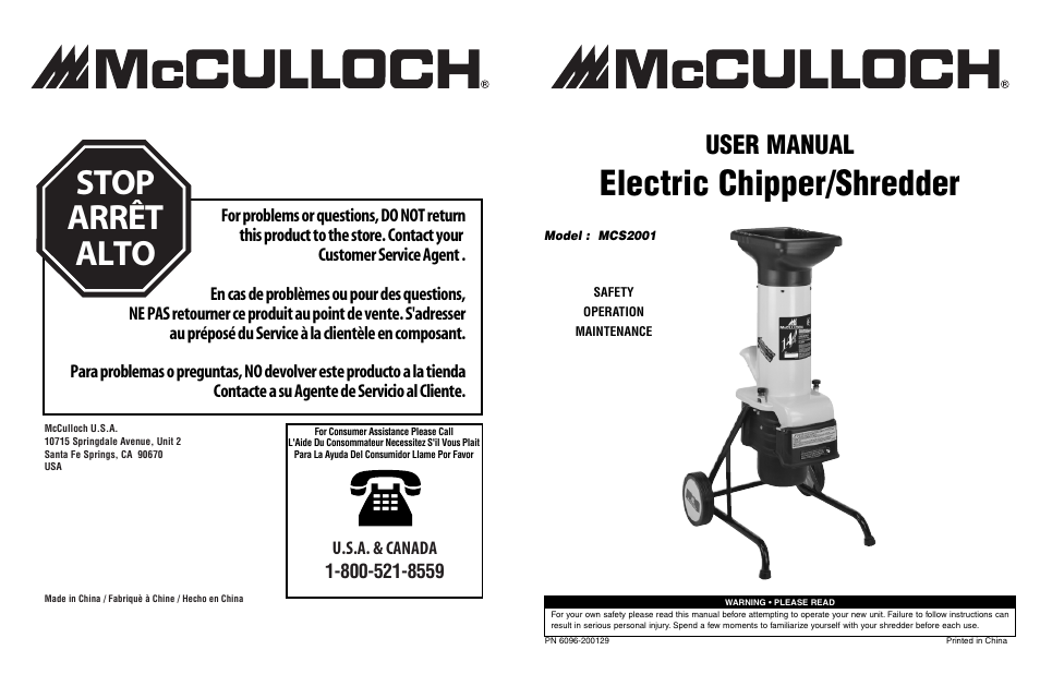 McCulloch MCS2001 User Manual | 20 pages