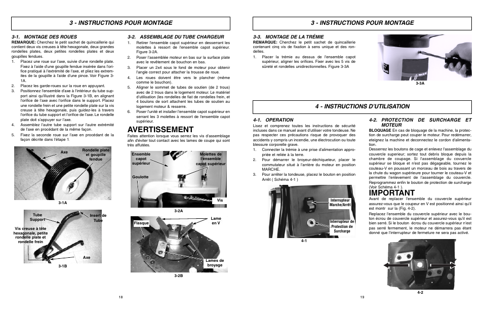 Avertissement, Important, 3 - instructions pour montage | 4 - instructions d’utilisation | McCulloch MCS2001 User Manual | Page 10 / 20