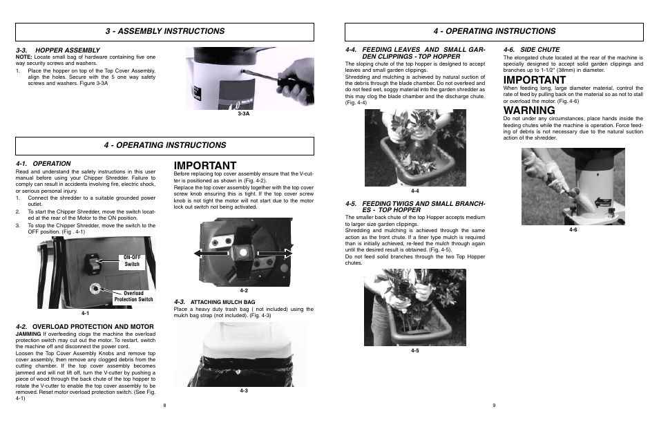 Important, Warning, 3 - assembly instructions | 4 - operating instructions | McCulloch MCS2001 User Manual | Page 5 / 20