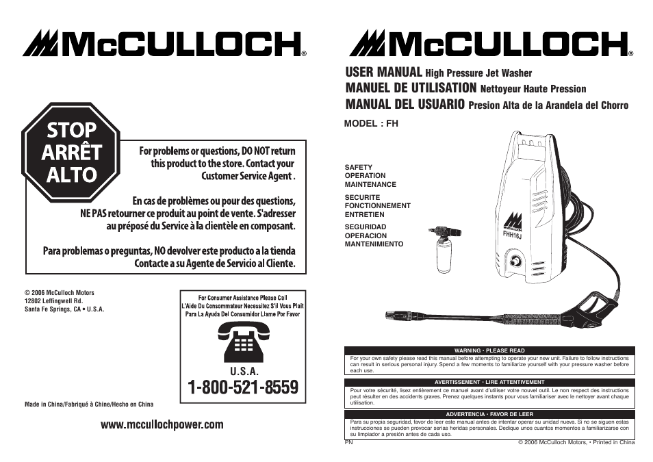 McCulloch FHH16J User Manual | 9 pages
