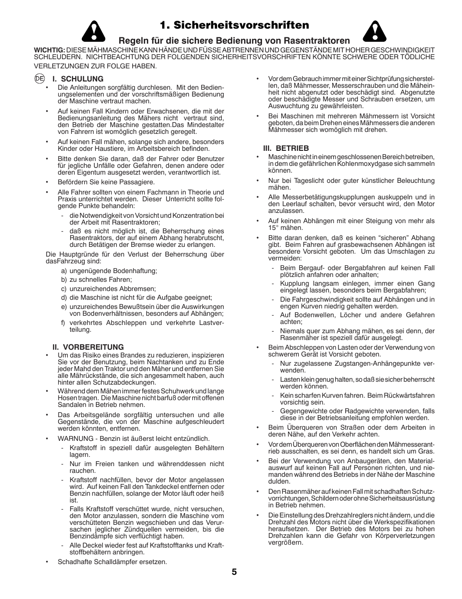 Sicherheitsvorschriften | McCulloch M200117H User Manual | Page 5 / 84