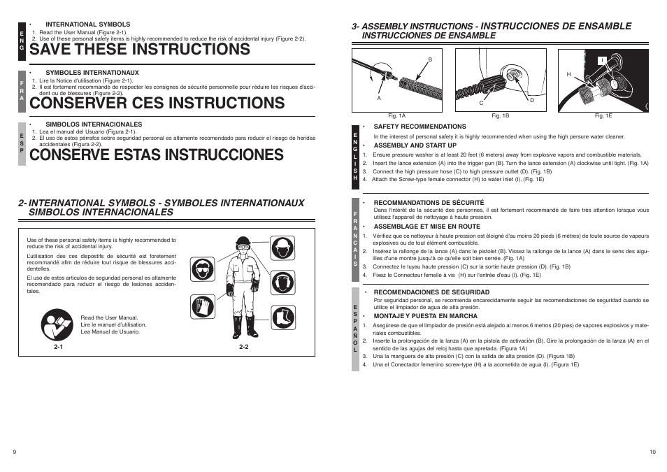 Save these instructions, Conserver ces instructions, Conserve estas instrucciones | Instrucciones de ensamble, Assembly instructions | McCulloch 966989801 User Manual | Page 6 / 8