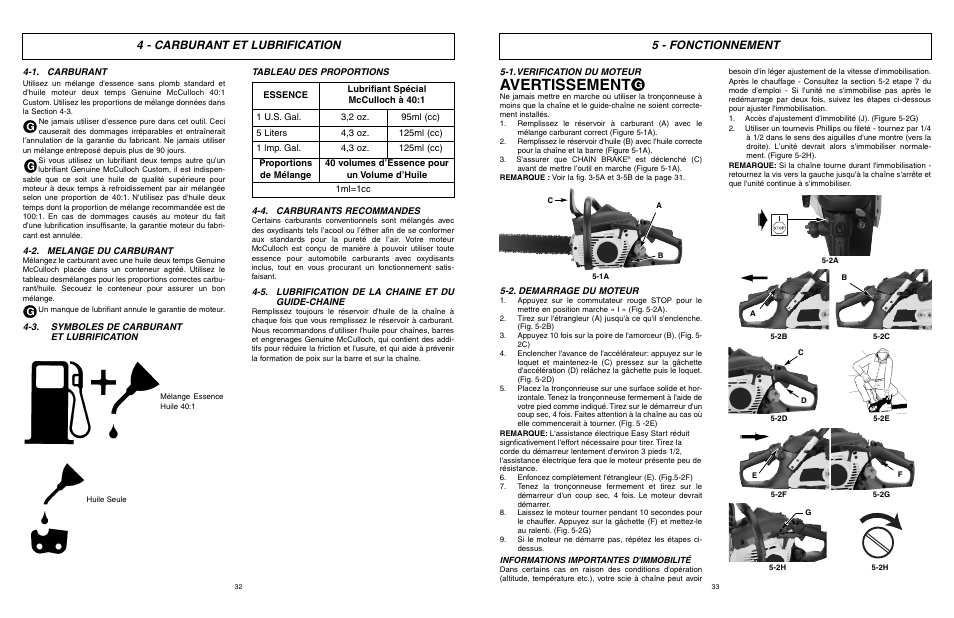 Avertissement, 5 - fonctionnement, 4 - carburant et lubrification | McCulloch EBC1640BK-CA User Manual | Page 17 / 38