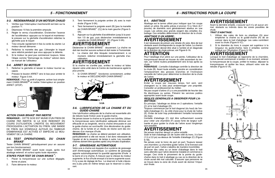Avertissement, Attention, 6 - instructions pour la coupe | 5 - fonctionnement | McCulloch EBC1640BK-CA User Manual | Page 18 / 38
