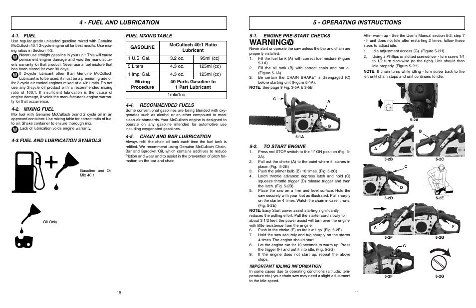 Warning, 4 - fuel and lubrication, 5 - operating instructions | McCulloch EBC1640BK-CA User Manual | Page 6 / 38