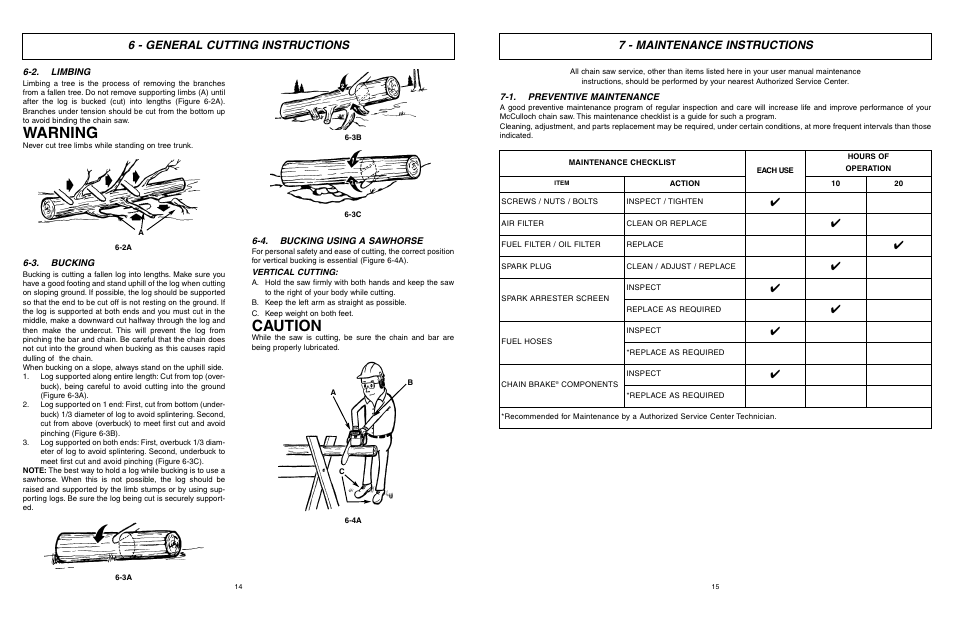 Warning, Caution, 6 - general cutting instructions | 7 - maintenance instructions | McCulloch EBC1640BK-CA User Manual | Page 8 / 38