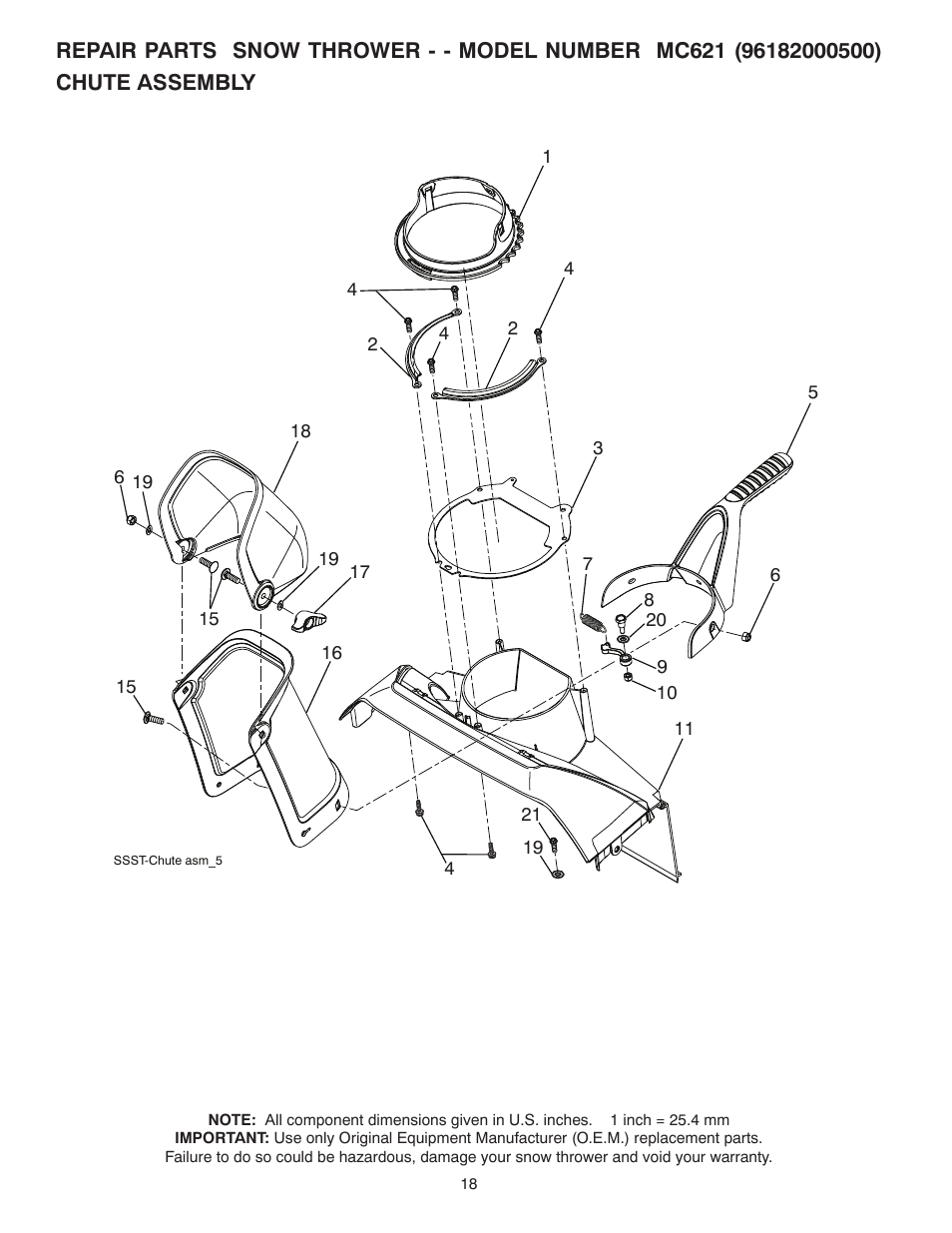 Repair parts, Chute assembly | McCulloch 96182000500 User Manual | Page 18 / 30