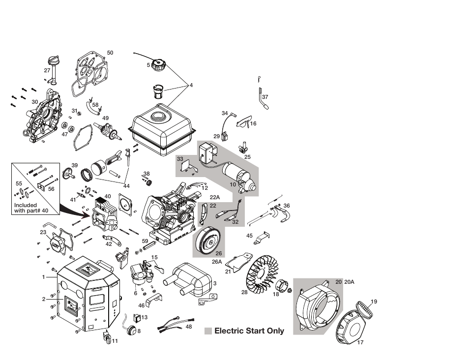 Engine, Electric start only | McCulloch 96182000500 User Manual | Page 26 / 30