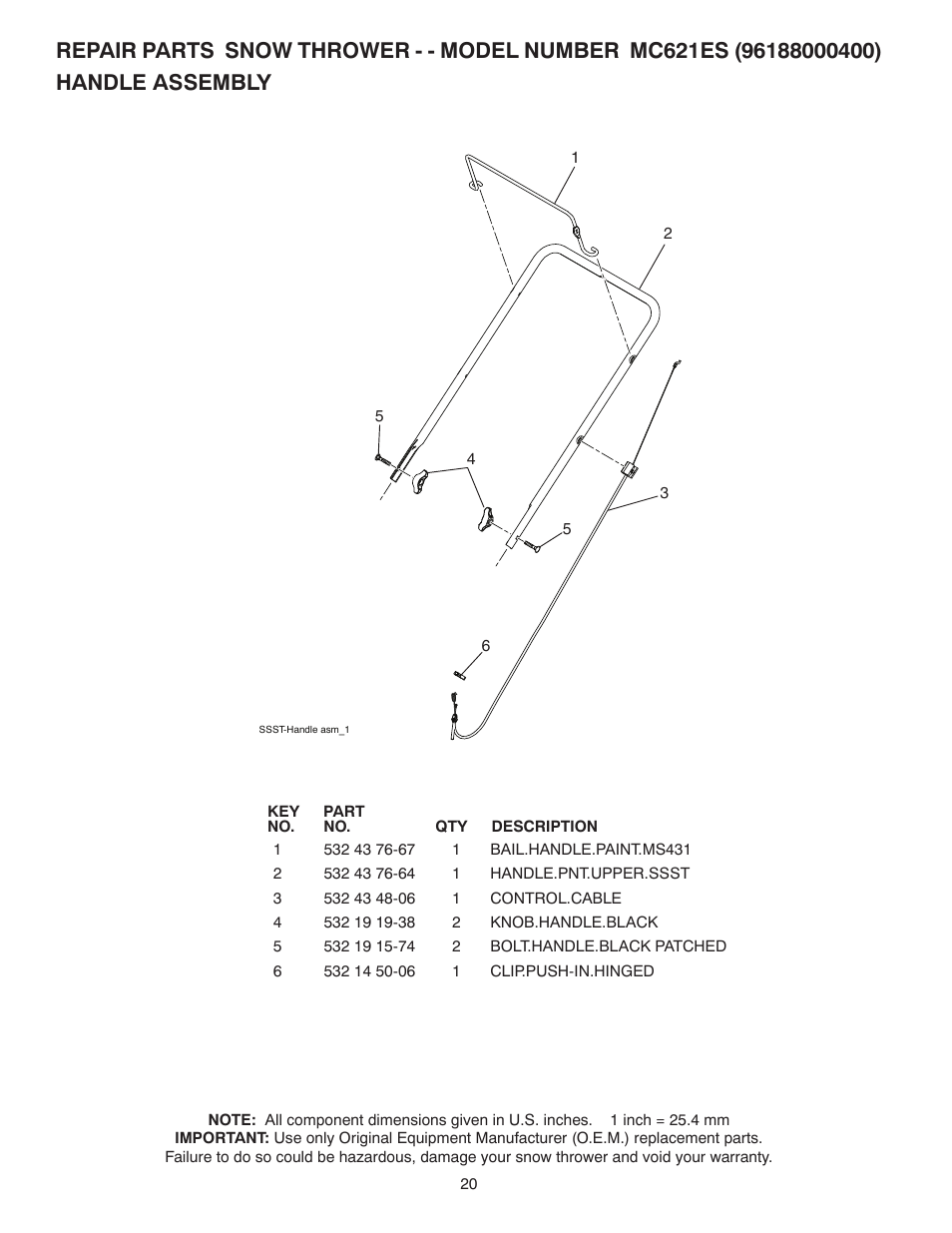 Handle assembly | McCulloch 96188000400 User Manual | Page 20 / 30