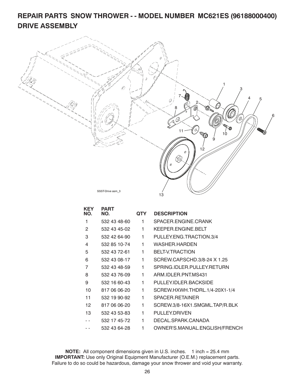 Drive assembly | McCulloch 96188000400 User Manual | Page 26 / 30