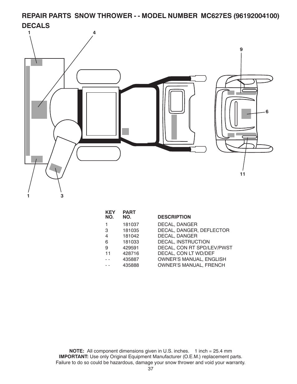 Decals | McCulloch MC627ES User Manual | Page 21 / 22