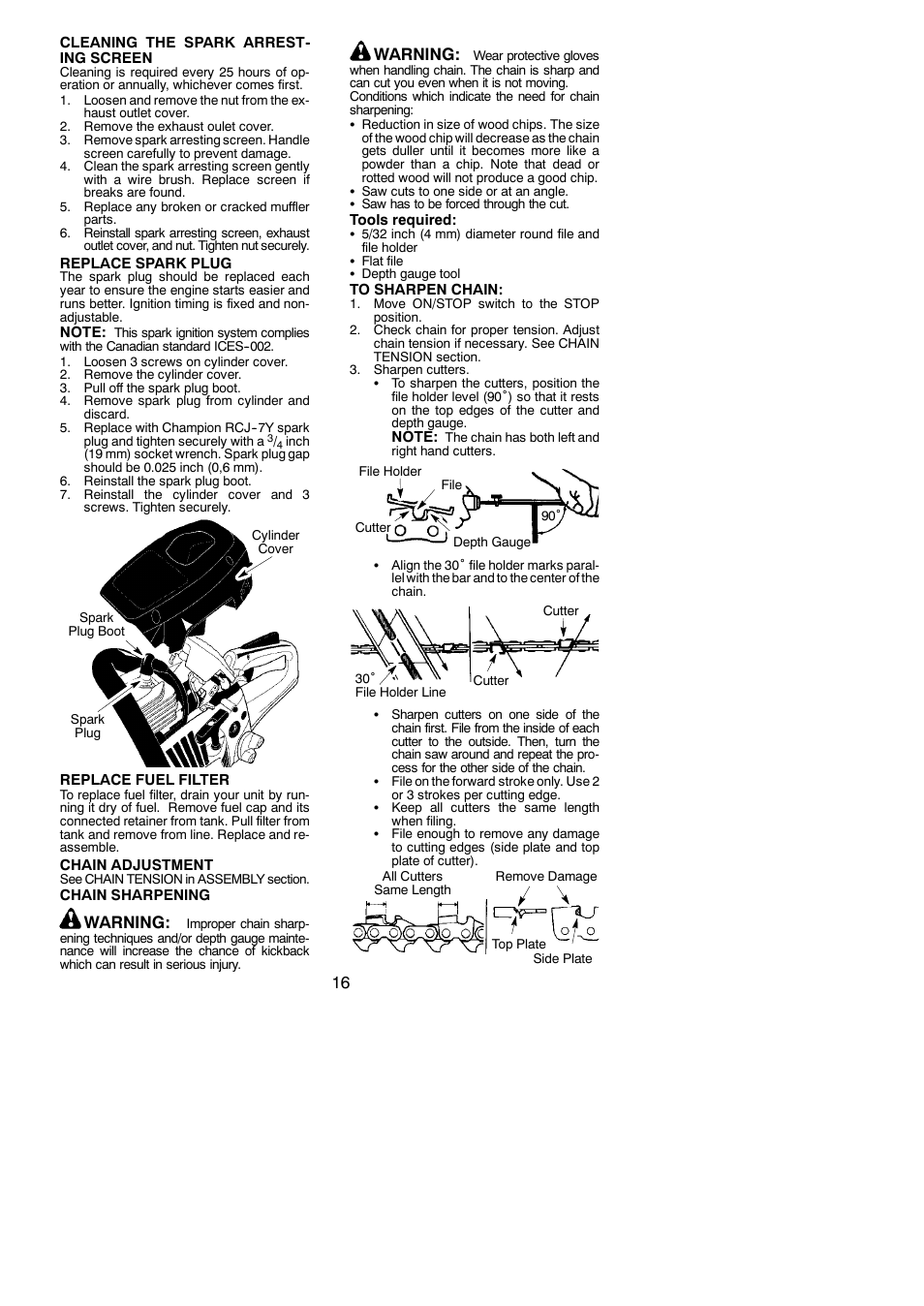Warning | McCulloch MC3516 User Manual | Page 16 / 20