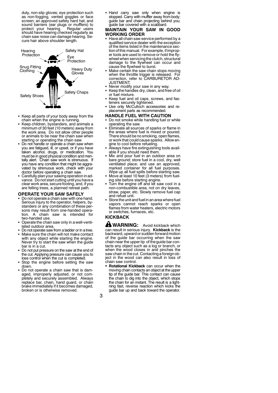 Warning | McCulloch MC3516 User Manual | Page 3 / 20