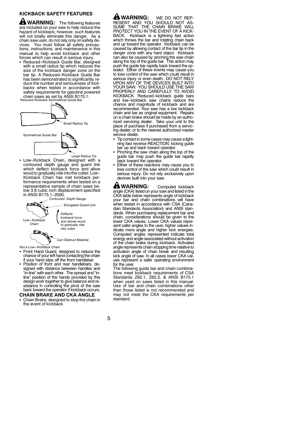 Warning | McCulloch MC3516 User Manual | Page 5 / 20