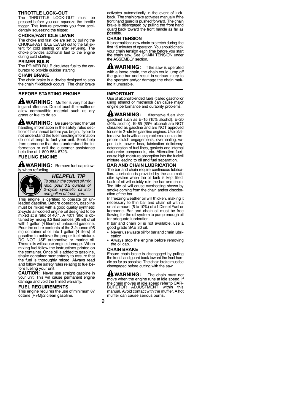 Warning, Helpful tip | McCulloch MC3516 User Manual | Page 9 / 20