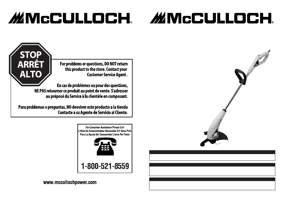 User manual, Manuel de utilisation, Manual del usuario | U.s.a. & canada | McCulloch MT202A13 User Manual | Page 20 / 20