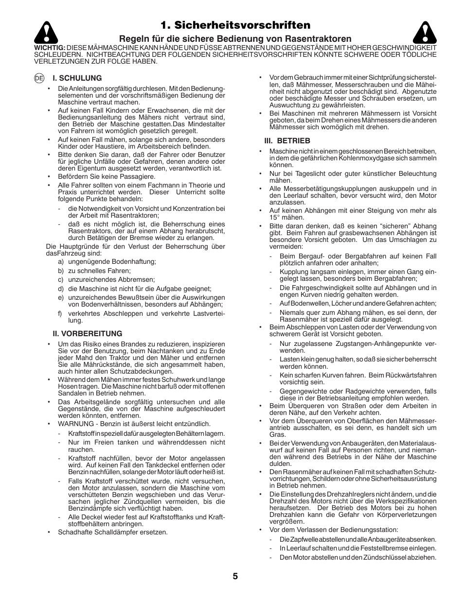 Sicherheitsvorschriften | McCulloch 532 43 55-83 Rev. 1 User Manual | Page 5 / 76