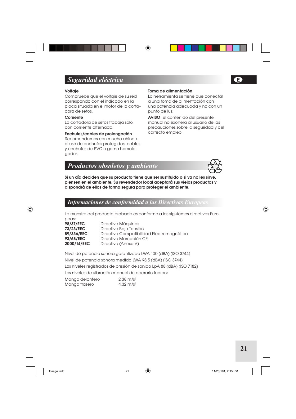 21 productos obsoletos y ambiente, Seguridad eléctrica | McCulloch Foliage 5-50 User Manual | Page 21 / 60