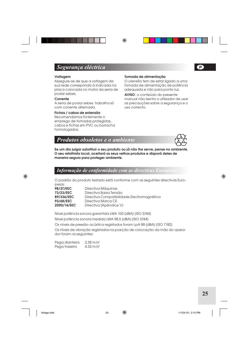 25 produtos obsoletos e o ambiente, Segurança eléctrica | McCulloch Foliage 5-50 User Manual | Page 25 / 60