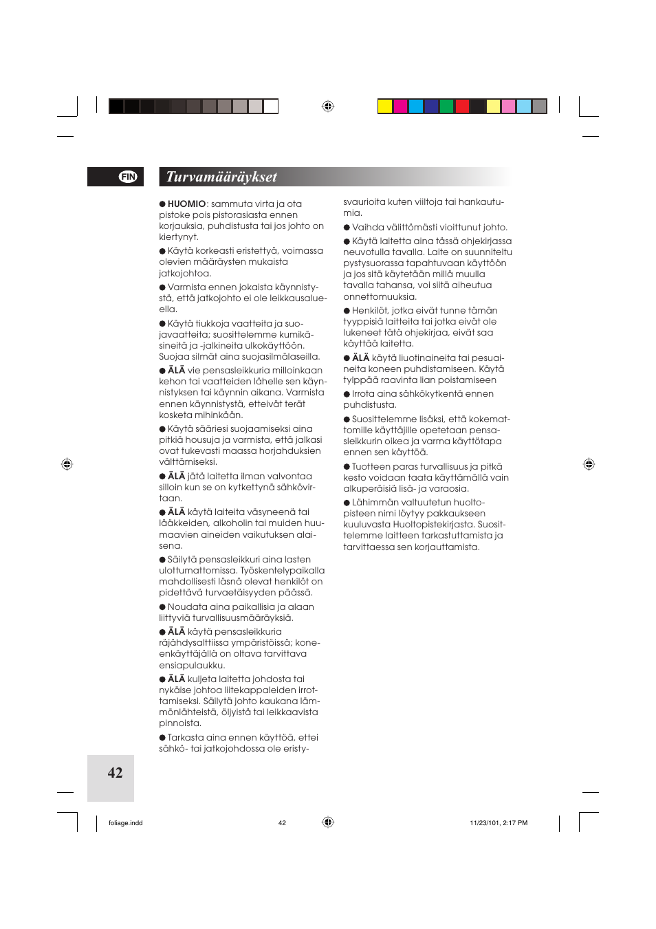 42 turvamääräykset | McCulloch Foliage 5-50 User Manual | Page 42 / 60