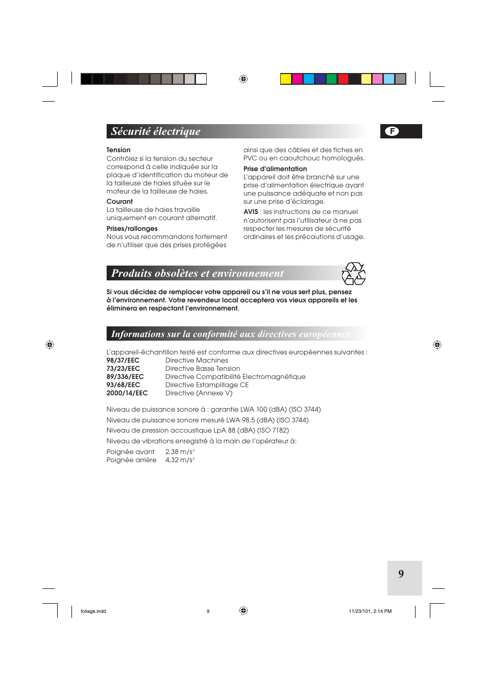 9produits obsolètes et environnement, Sécurité électrique | McCulloch Foliage 5-50 User Manual | Page 9 / 60