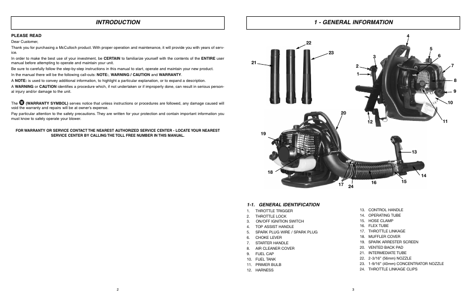 1 - general information, Introduction | McCulloch Air Stream ASB3206-CA User Manual | Page 2 / 27