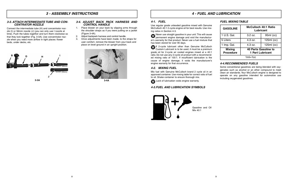 3 - assembly instructions, 4 - fuel and lubrication | McCulloch Air Stream ASB3206-CA User Manual | Page 5 / 27
