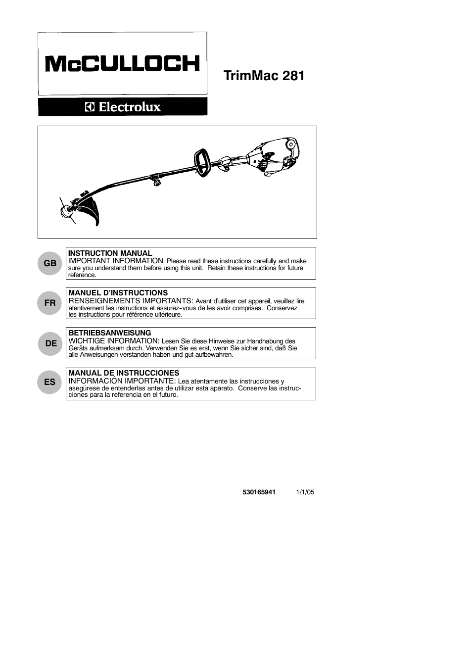 McCulloch TRIMMAC 281 User Manual | 15 pages