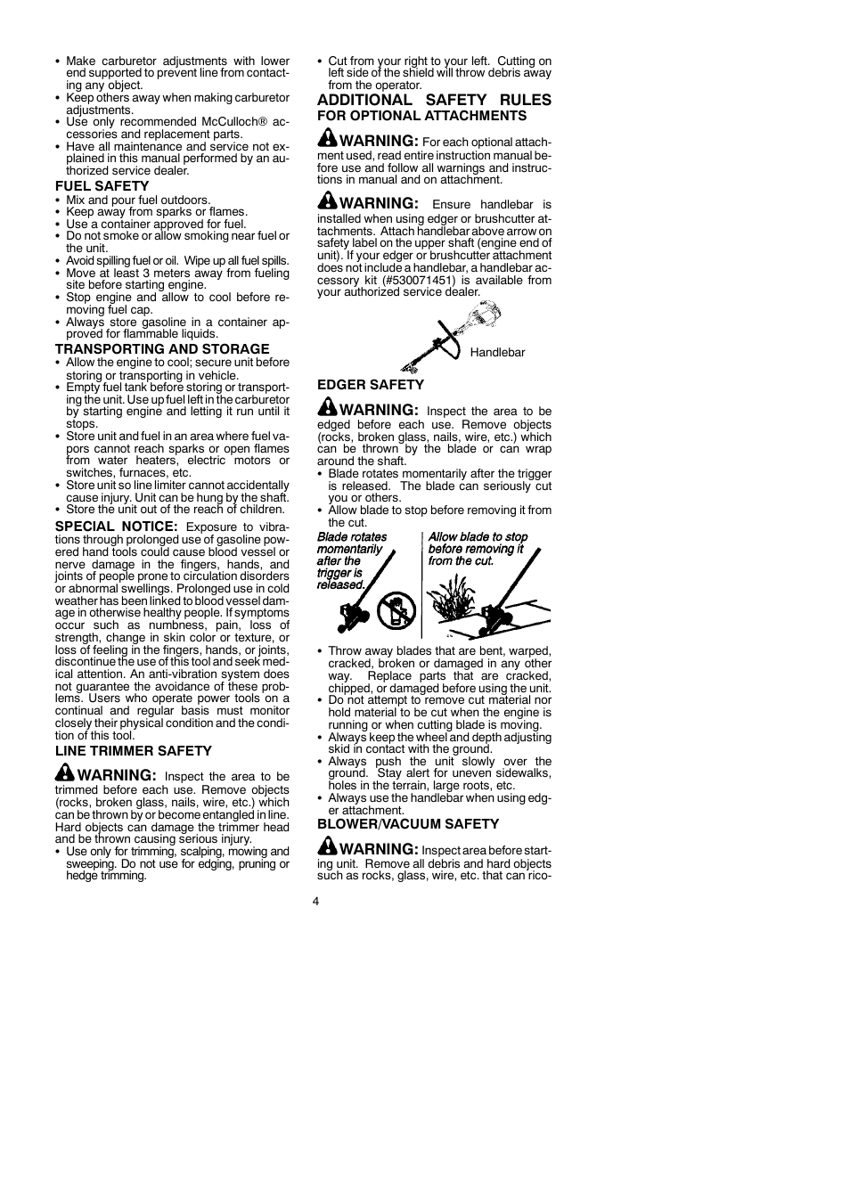 Warning, Additional safety rules | McCulloch TRIMMAC 281 User Manual | Page 4 / 15