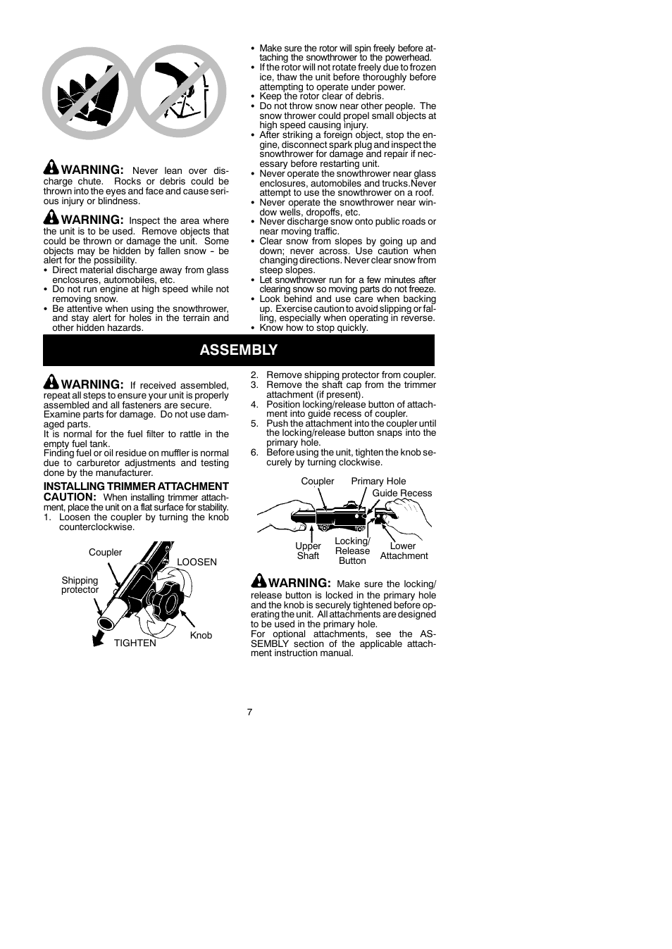 Assembly, Warning | McCulloch TRIMMAC 281 User Manual | Page 7 / 15