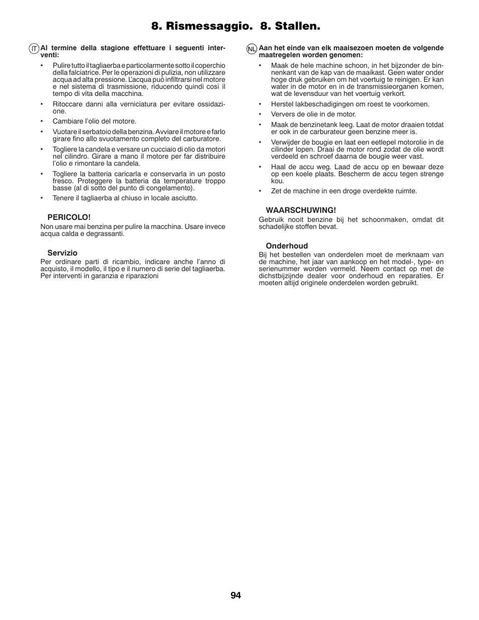 Rismessaggio. 8. stallen | McCulloch 96041012300 User Manual | Page 94 / 96
