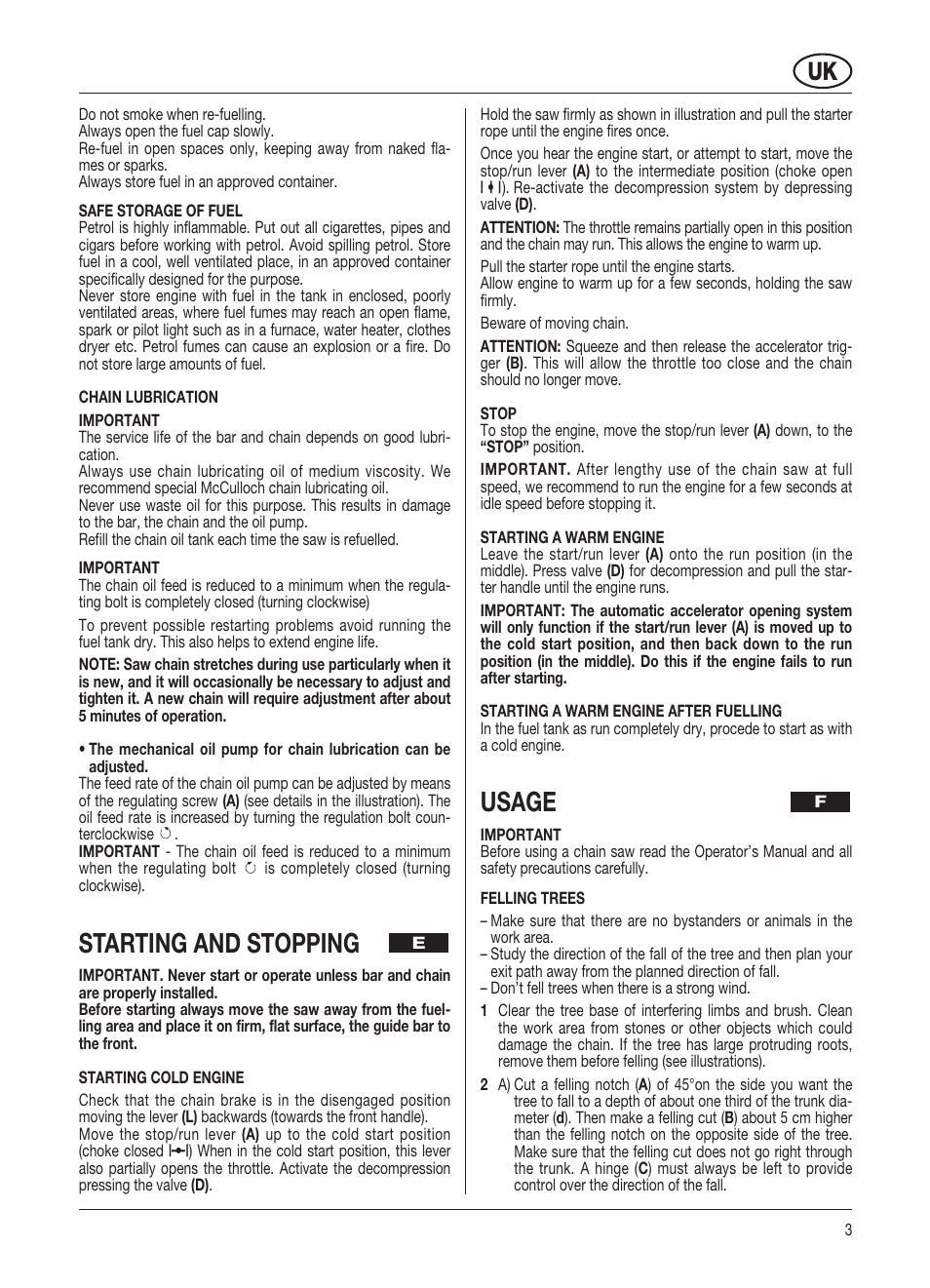 Starting and stopping, Usage | McCulloch ELECTROLUX PRO MAC 54 54 CC User Manual | Page 10 / 14