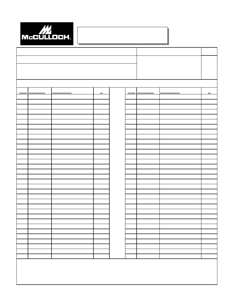 Feb-06, 13 hp generator, Date | Specify model no. when ordering parts | McCulloch FG7000MAUD-C User Manual | Page 2 / 13