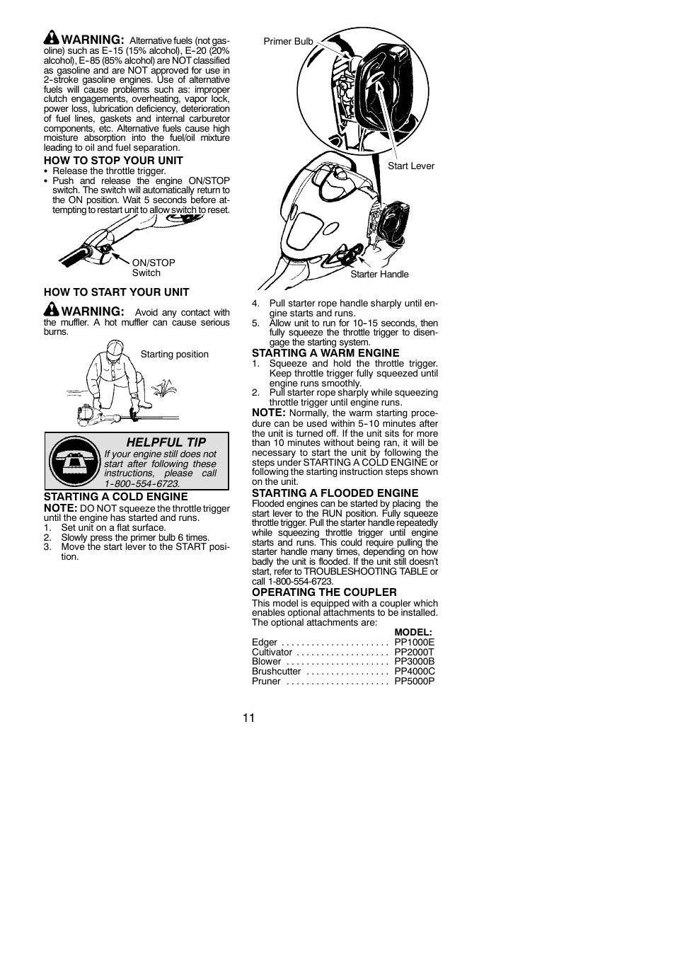 11 warning, Warning, Helpful tip | McCulloch MC025 User Manual | Page 11 / 20