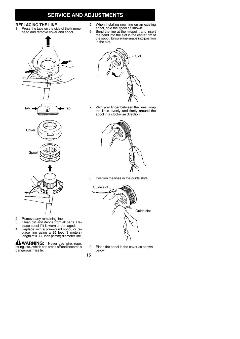 Service and adjustments, Warning | McCulloch MC025 User Manual | Page 15 / 20